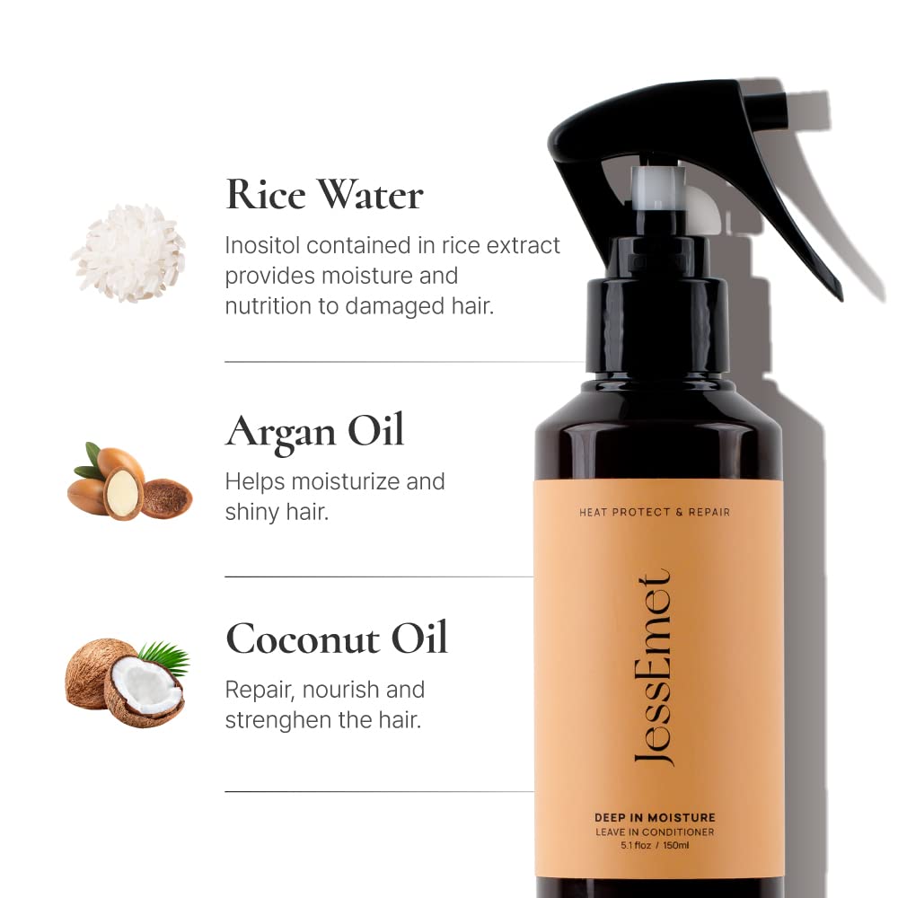 JessEmet Leave In Conditioner Spray Rice protein Heat Protectant Balances Moisture for all hair Types