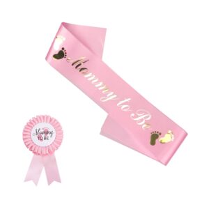 PATICARRY Mom to Be Sash and Daddy to Be Tinplate Badge Pin for Baby Shower Decorations,Welcome Baby Girl Gender Reveal Decorations, New Mom Gifts for Baby Celebration