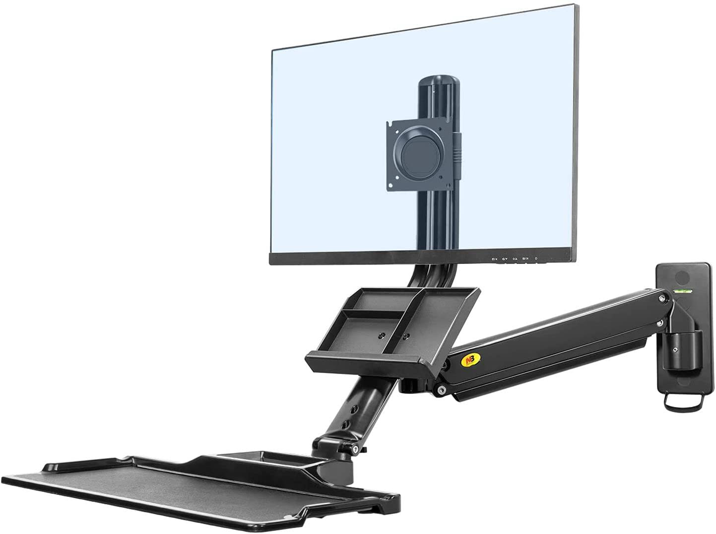 Sit Stand Workstation Wall Mount Height Adjustable Sit-Stand Converter for 19''-27'' Screens with Keyboard Tray, VESA 75/100, Load Capacity from 4.4-19.8lbs MB32-B