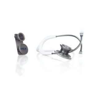 mdf instruments metalika md one epoch lightweight titanium stethoscope (white -grey) + mdf pediatric attachment with clip