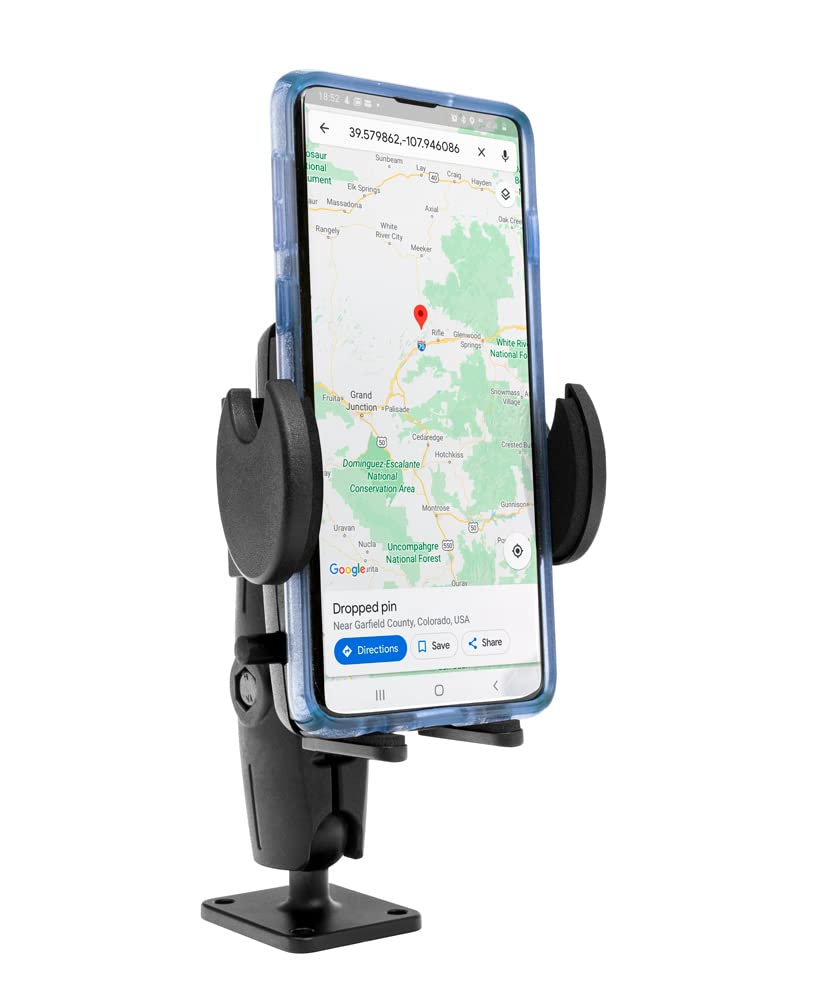 ARKON Mounts Drill-Base Mega Grip Phone Mount | Universal Phone Fit | 360° Adjustable Angle | Flat Surface AMPS Mounting | Compatible with iPhone, Galaxy, Note, Pixel, and More | SM4RM2XMAMPS