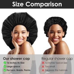 Auban Extra Large Shower Cap, Waterproof Reusable Hair Cap, XL Satin Lined Shower Bonnet for Women Men Thick Long Hair, Braids, Dreadlocks(Adjustable)