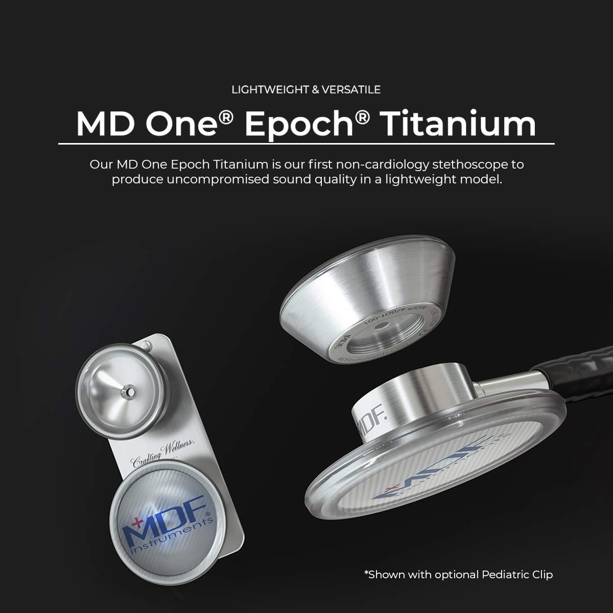 MDF Instruments MD One Epoch Lightweight Titanium Stethoscope (Sunflower) + MDF Pediatric Attachment with Clip