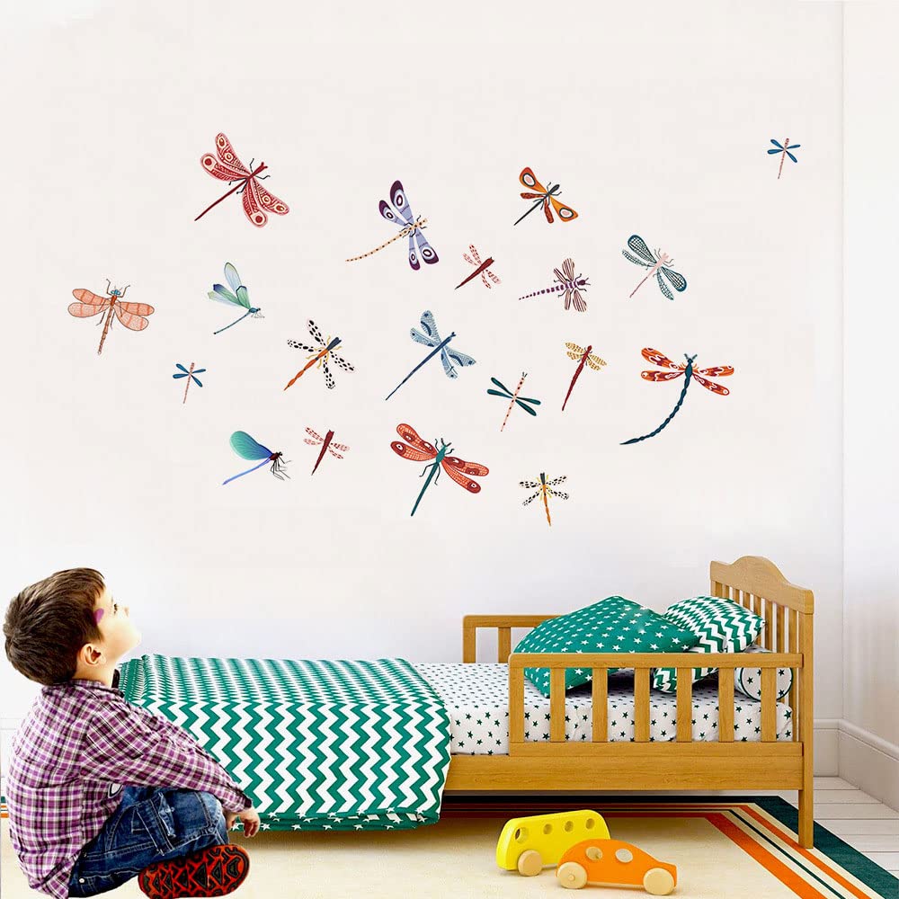 Watercolour Dragonfly Wall Decals，Dragonfly Sticker for Nursery，Lovely Animal Window Clings Decoration Wallpaper Mural for Kid’s Room Classroom School