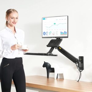 Sit Stand Workstation Wall Mount Height Adjustable Sit-Stand Converter for 19''-27'' Screens with Keyboard Tray, VESA 75/100, Load Capacity from 4.4-19.8lbs MB32-B