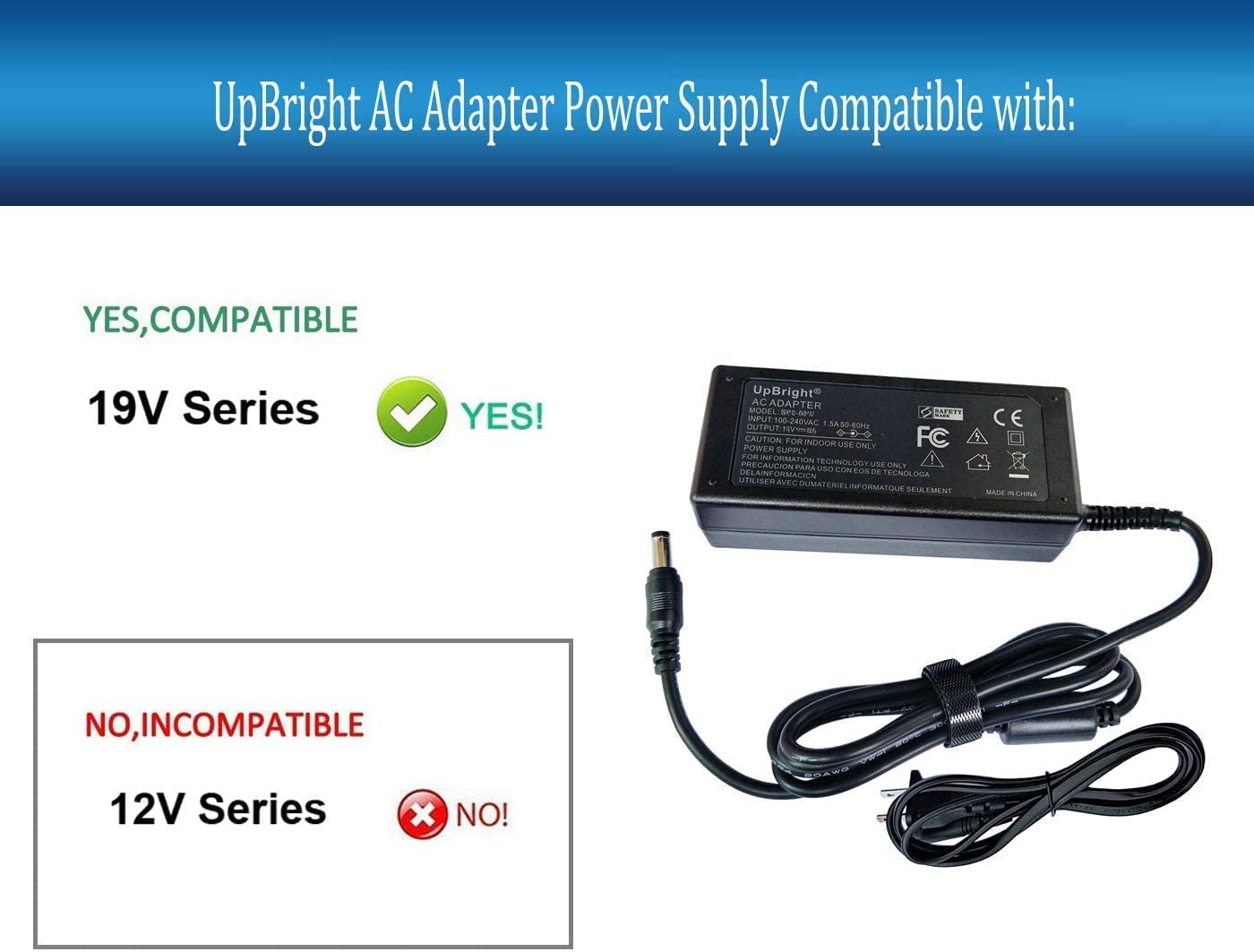 UpBright 19V 3.16A AC/DC Adapter Compatible with NETGEAR Nighthawk CAX80 AX8 AX6000 WiFi 6 Cable Modem Wireless Router Combo 332-11480-01 DC19V 3160mA 19.0V 19VDC 19 Volts Power Supply Cord Charger