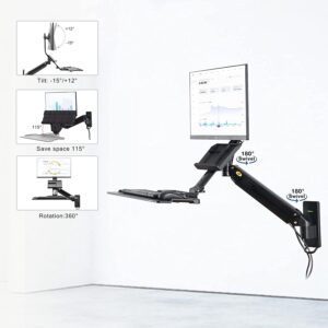 Sit Stand Workstation Wall Mount Height Adjustable Sit-Stand Converter for 19''-27'' Screens with Keyboard Tray, VESA 75/100, Load Capacity from 4.4-19.8lbs MB32-B