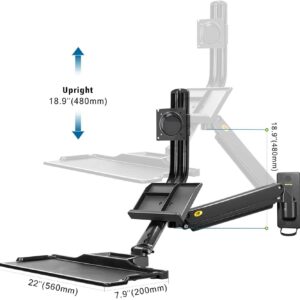 Sit Stand Workstation Wall Mount Height Adjustable Sit-Stand Converter for 19''-27'' Screens with Keyboard Tray, VESA 75/100, Load Capacity from 4.4-19.8lbs MB32-B