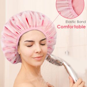 Auban Shower Cap, Shower Cap for Women Terry Cloth Lined EVA Exterior Reusable Double Layer Waterproof, Large Bath Hair Cap, Hotel Travel Essentials Accessories Cleaning Supplies(Pink)