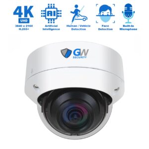 GW Security 16 Channel H.265+ PoE 12MP NVR 4K Security Camera System with 8 x 4K (8MP) Face Recognition/Human/Vehicle Detection Outdoor Indoor Microphone Dome IP Camera, 10+ Smart AI Functions