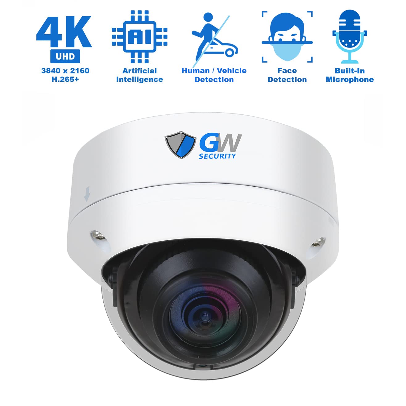 GW Security 16 Channel H.265+ PoE 12MP NVR 4K Security Camera System with 8 x 4K (8MP) Face Recognition/Human/Vehicle Detection Outdoor Indoor Microphone Dome IP Camera, 10+ Smart AI Functions