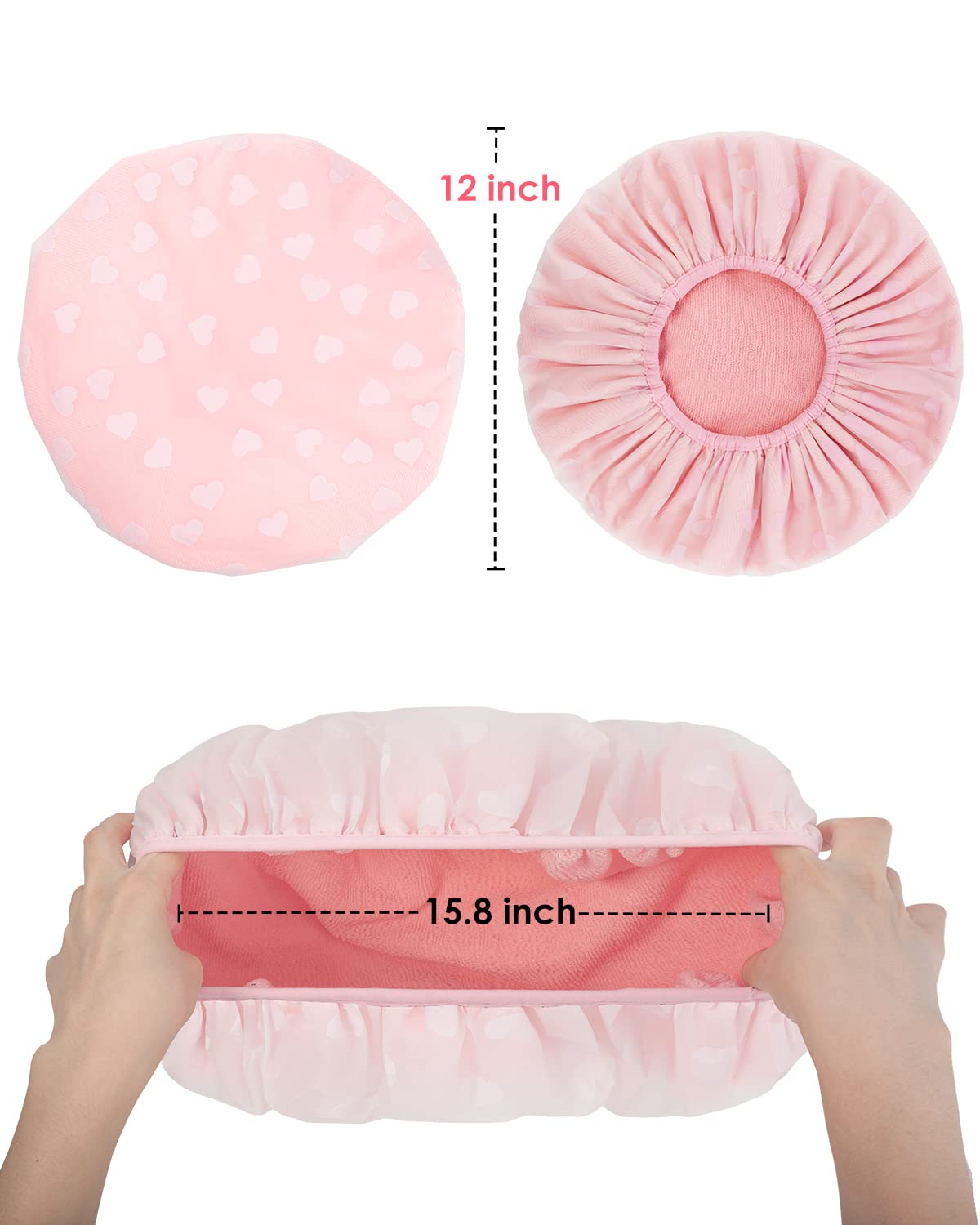 Auban Shower Cap, Shower Cap for Women Terry Cloth Lined EVA Exterior Reusable Double Layer Waterproof, Large Bath Hair Cap, Hotel Travel Essentials Accessories Cleaning Supplies(Pink)