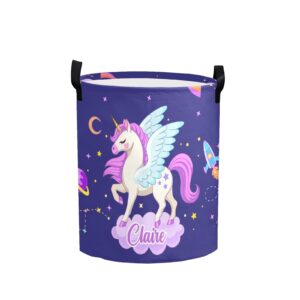 personalized laundry basket hamper,unicorn cloud purple,collapsible storage baskets with handles for kids room,clothes, nursery decor