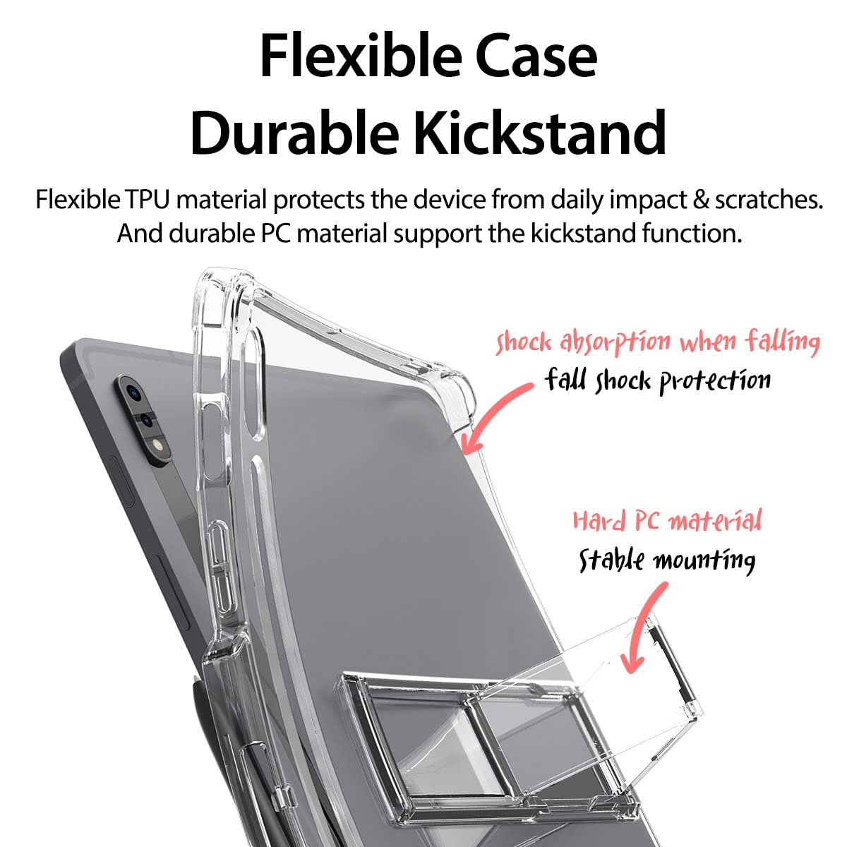 araree FLEXIELD SP Galaxy Tab S8 Plus 12.4", Smart Multiple Angle Kickstand Sturdy Cover with Convenient S Pen Holder Compatible with Galaxy Tab S8 Plus 12.4" (2022) Transparent Full Protective Case