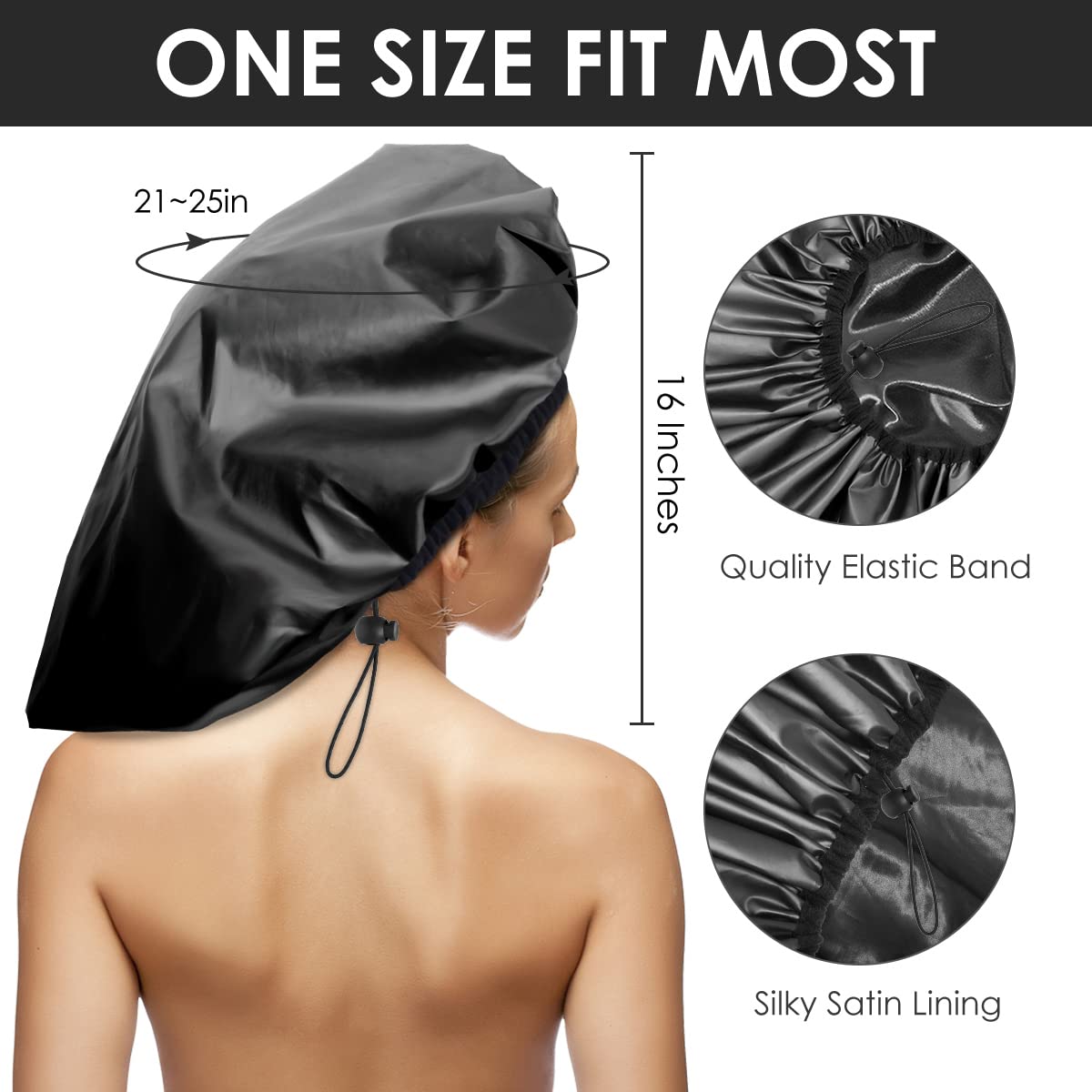 Auban Extra Large Shower Cap, Waterproof Reusable Hair Cap, XL Satin Lined Shower Bonnet for Women Men Thick Long Hair, Braids, Dreadlocks(Adjustable)