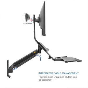 Sit Stand Workstation Wall Mount Height Adjustable Sit-Stand Converter for 19''-27'' Screens with Keyboard Tray, VESA 75/100, Load Capacity from 4.4-19.8lbs MB32-B