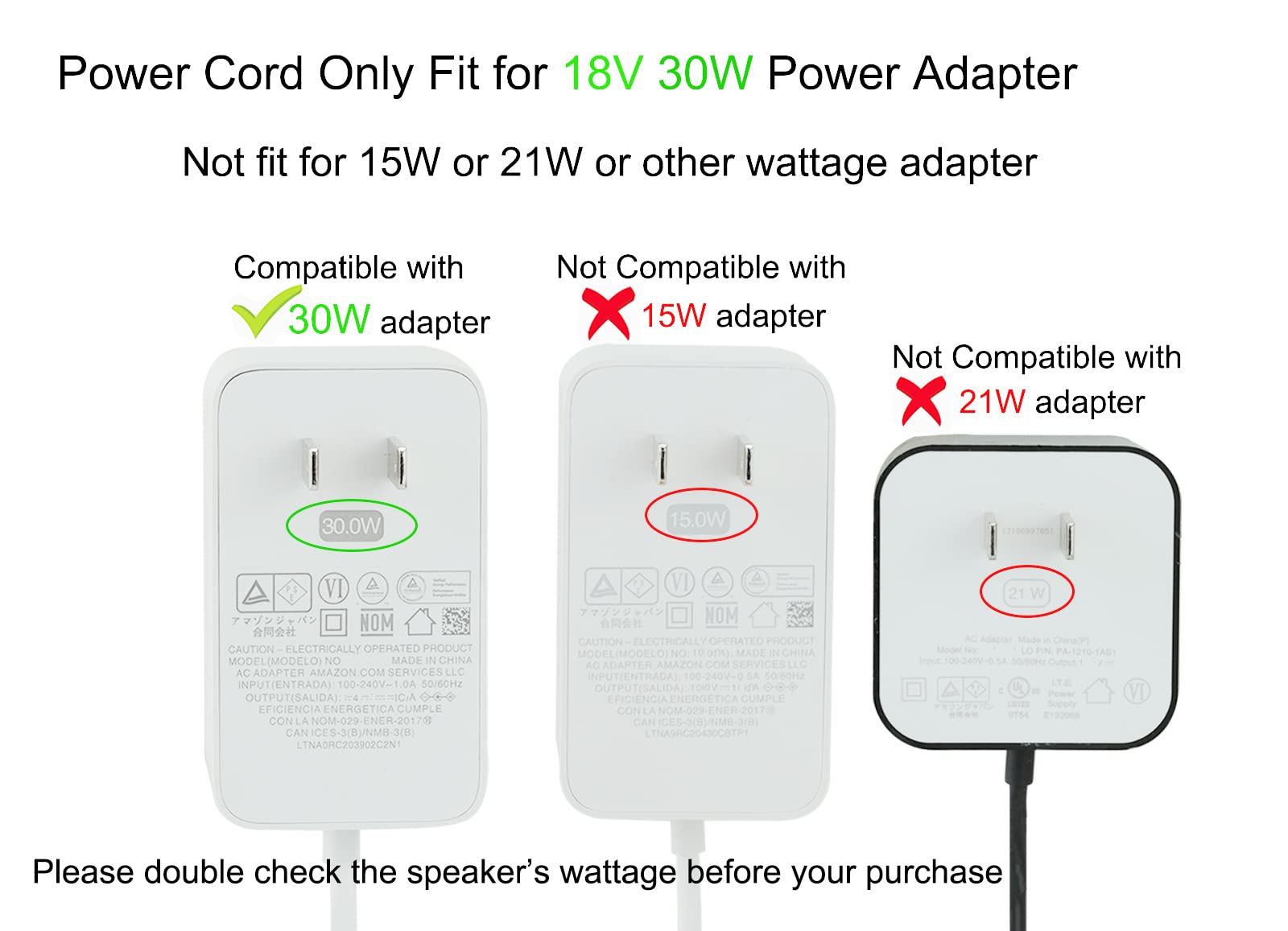 LEFXMOPHY K3V1N9 Power Cord 30W Replacement for C7H6N3 Show 8, Show 15, Show 2nd Gen, Plus 2nd Generation, Show 10 3rd Gen A8H3N2 K3V1NA AC Adapter with 5ft Cable