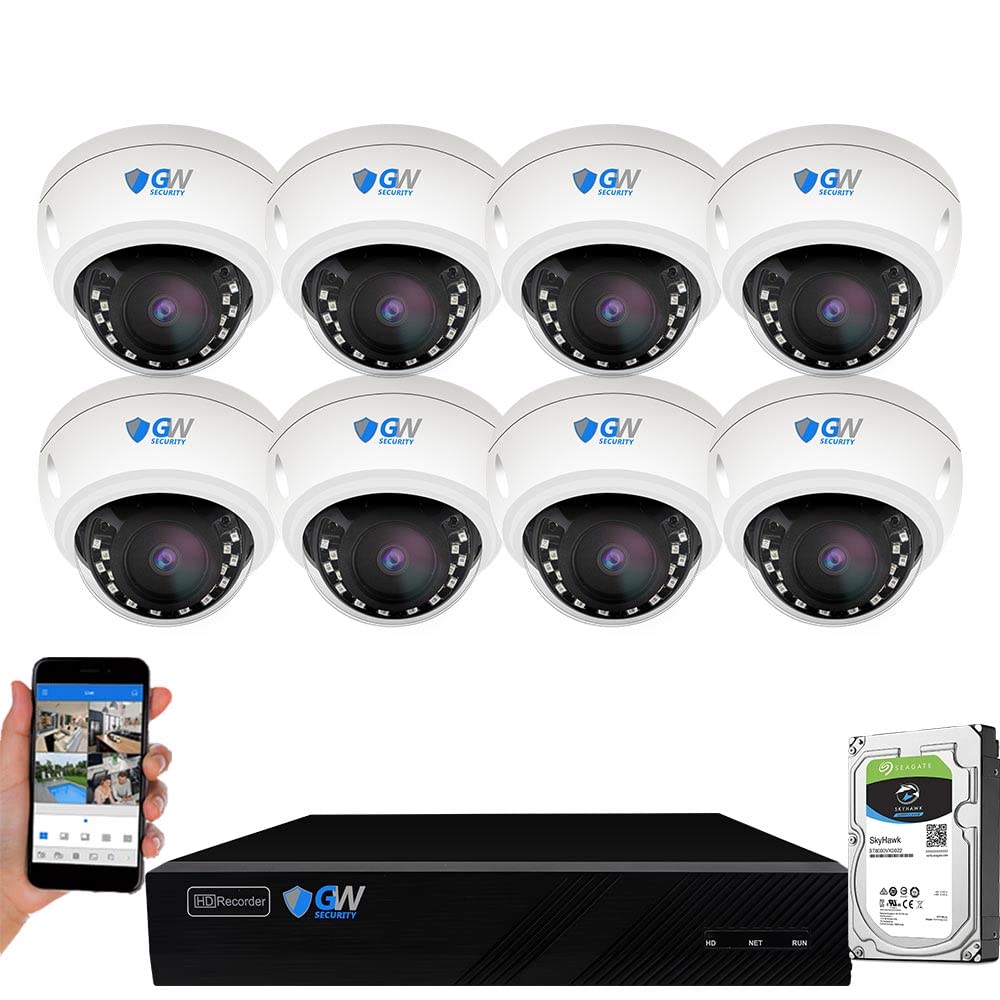 GW Security 8 Channel 4K NVR 8MP AI Human Vehicle Detection Starlight Color Night Vision Security Camera System with 8 UHD 4K 2160P Microphone PoE Outdoor/Indoor Weatherproof IP Security Dome Cameras