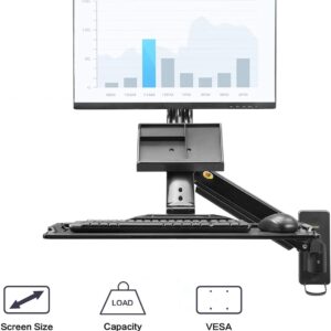 Sit Stand Workstation Wall Mount Height Adjustable Sit-Stand Converter for 19''-27'' Screens with Keyboard Tray, VESA 75/100, Load Capacity from 4.4-19.8lbs MB32-B