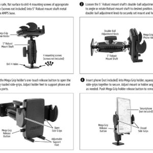 ARKON Mounts Drill-Base Mega Grip Phone Mount | Universal Phone Fit | 360° Adjustable Angle | Flat Surface AMPS Mounting | Compatible with iPhone, Galaxy, Note, Pixel, and More | SM4RM2XMAMPS