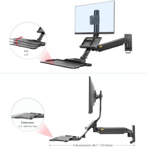 Sit Stand Workstation Wall Mount Height Adjustable Sit-Stand Converter for 19''-27'' Screens with Keyboard Tray, VESA 75/100, Load Capacity from 4.4-19.8lbs MB32-B