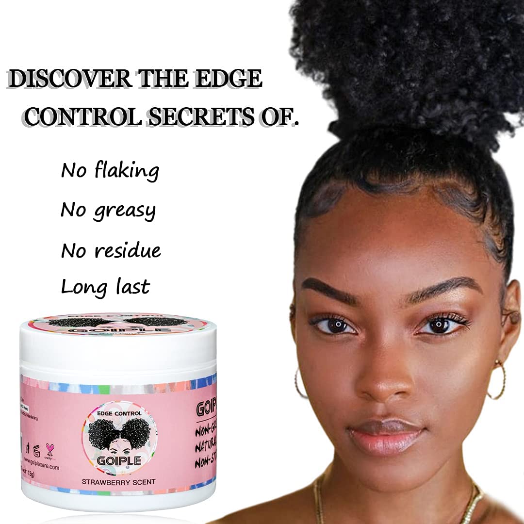 Goiple Edge Control Wax for Women - Strong Hold Non-Greasy Smoother with Brushes and Scarf, Strawberry Scent (4oz+0.7oz)