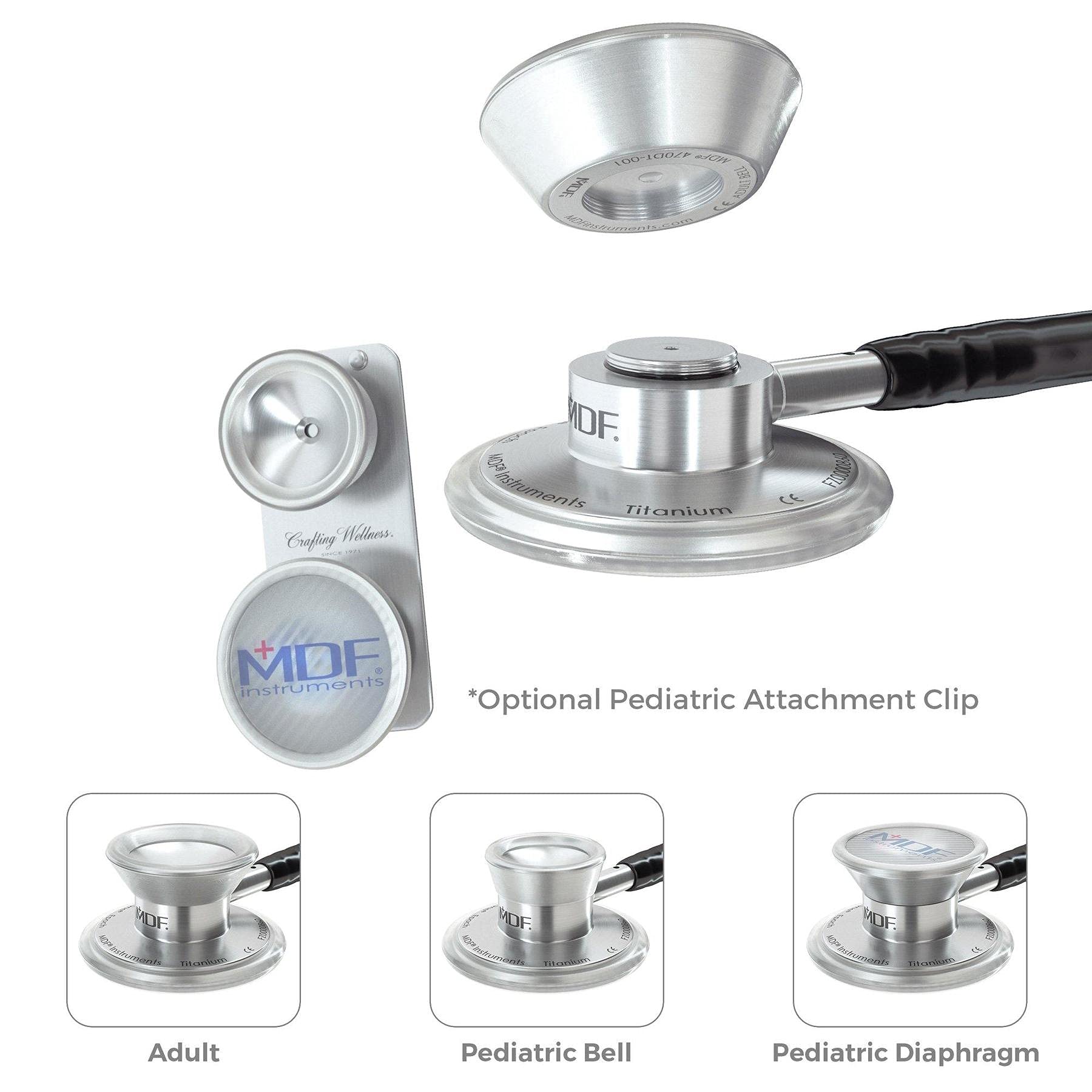 MDF Instruments MD One Epoch Lightweight Titanium Stethoscope + MDF Pediatric Attachment with Clip