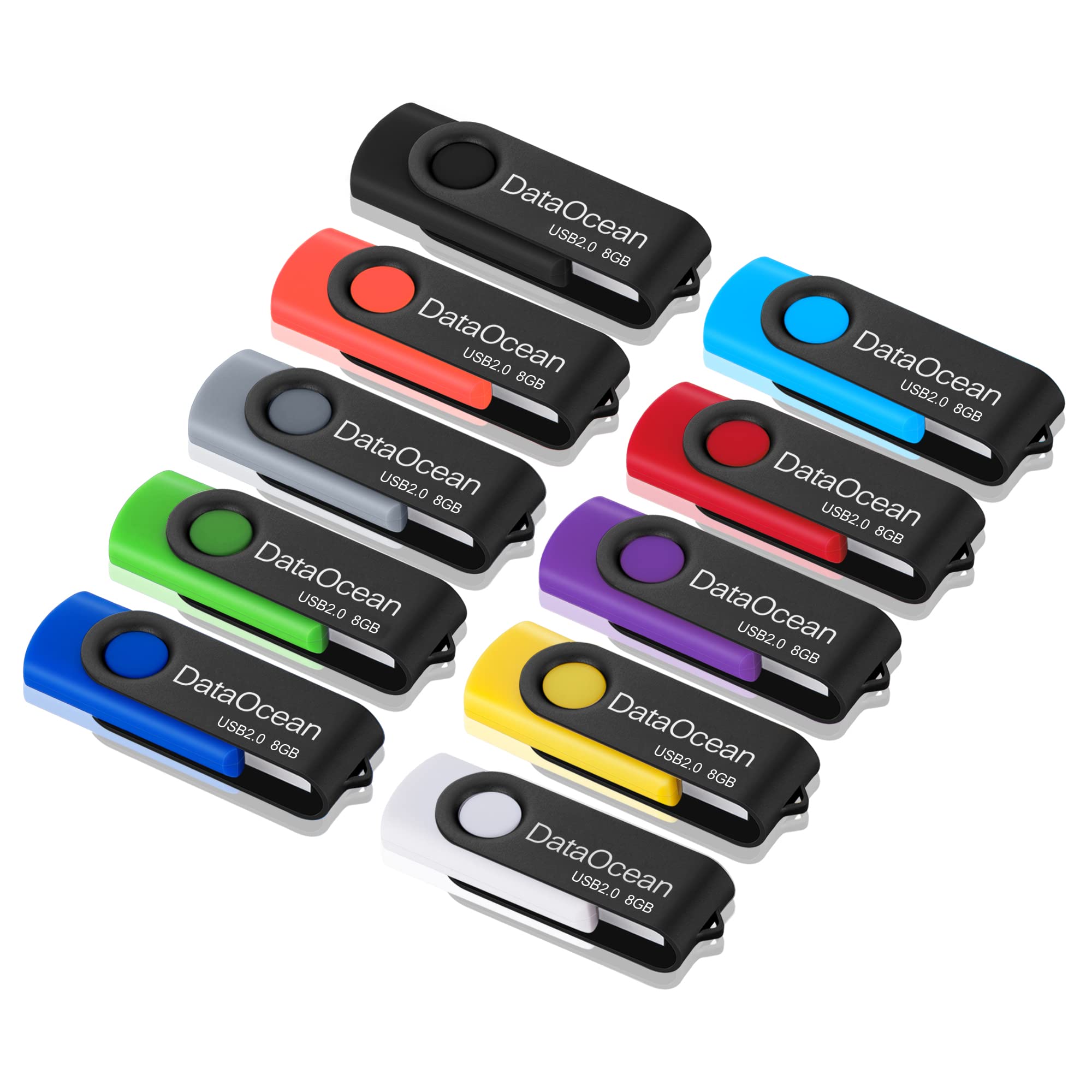 DataOcean 10 Pack 8GB USB 2.0 Flash Drive Memory Stick Thumb Drives (8GB X 10 Mixed Colors)