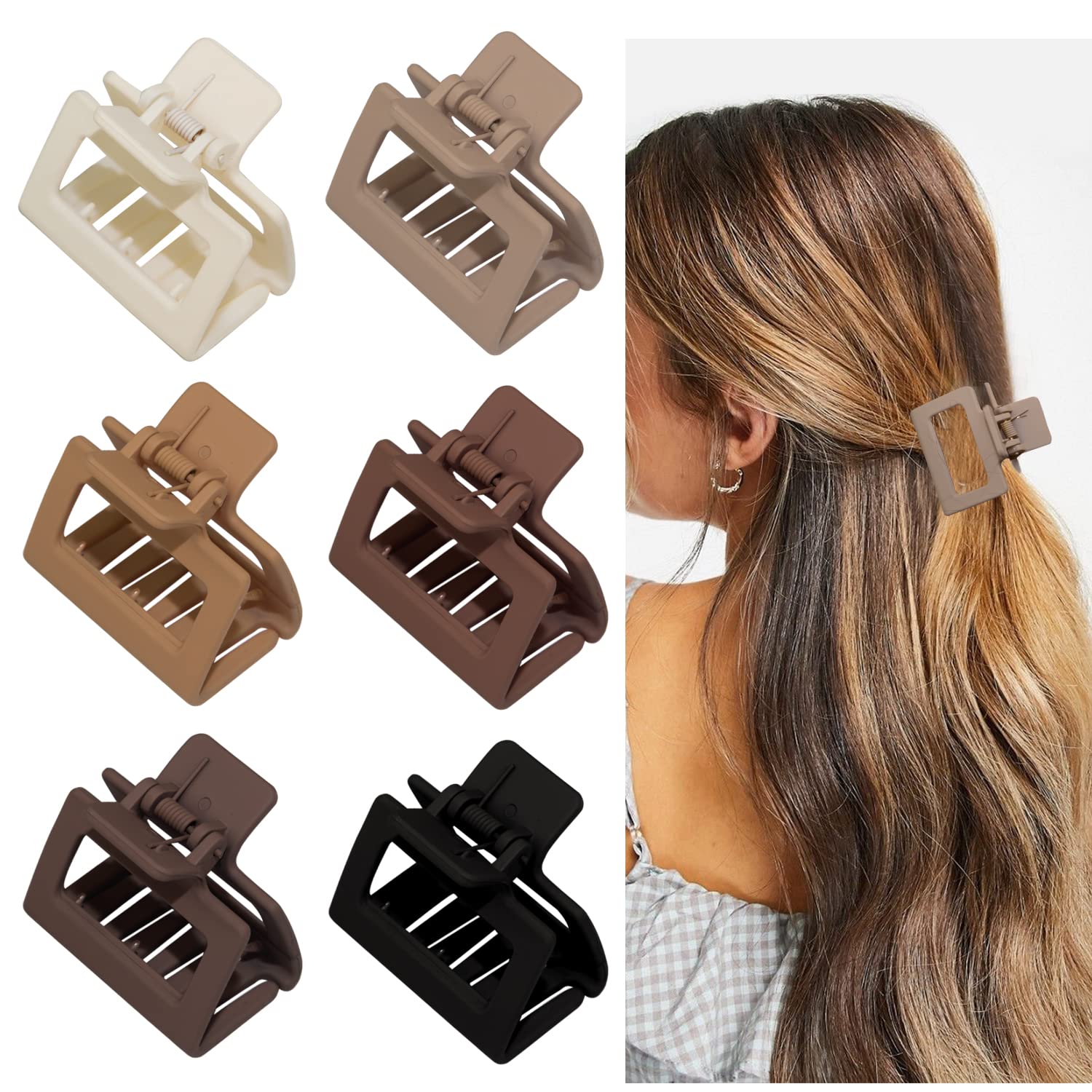 Medium Claw Hair Clips for Women Girls, 2" Matte Rectangle Small Hair Claw Clips for Thin/Medium Thick Hair, Hair Jaw Clips Nonslip Clips (Warm color)