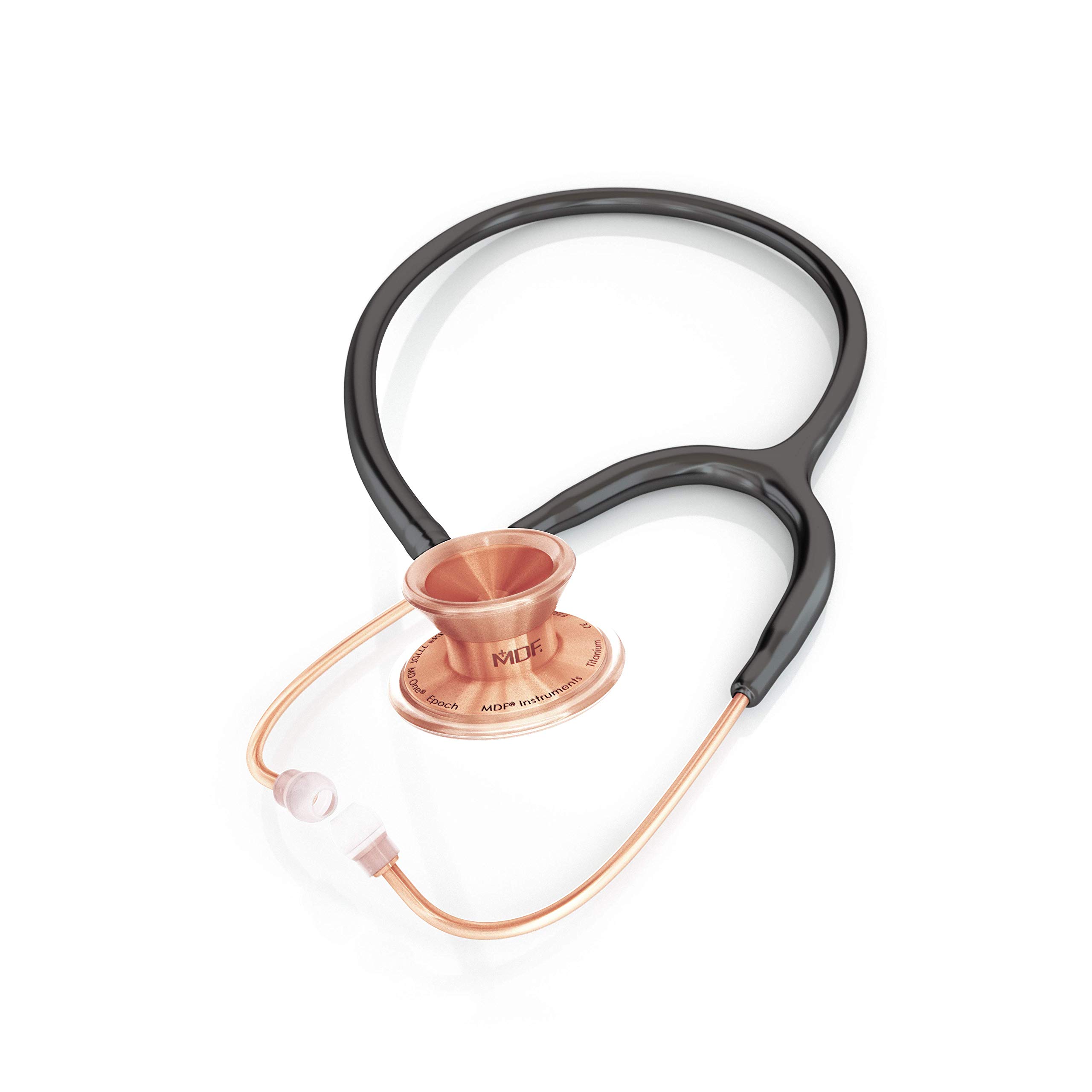 MDF Instruments MD One Epoch Lightweight Titanium Stethoscope (Black Glitter/Rose Gold) + MDF Pediatric Attachment with Clip