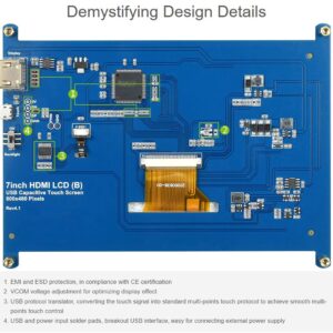 Waveshare 7inch Capacitive Touch Screen LCD with Bicolor Case Compatible with Raspberry Pi 4B/3B+/3A+/2B/B+/A+/Zero/Zero W/WH/Zero 2W CM3+/4 800×480 Resolution HDMI Supports Windows