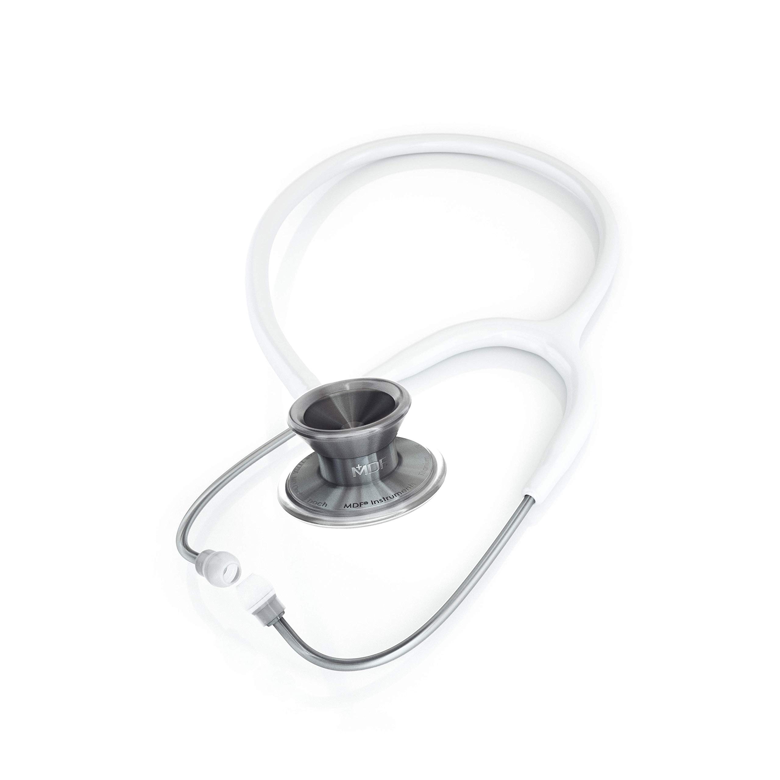 MDF Instruments Metalika MD One Epoch Lightweight Titanium Stethoscope (White -Grey) + MDF Pediatric Attachment with Clip