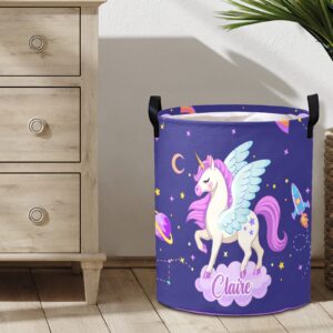 Personalized Laundry Basket Hamper,Unicorn Cloud Purple,Collapsible Storage Baskets with Handles for Kids Room,Clothes, Nursery Decor