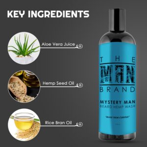 The Man Brand Beard Hemp Wash - Beard Cleanser for Men - Beard Wash with Aloe Vera Oil and Organic Hemp Seed Oil. - Scented Beard Moisturizer For Grooming (MYSTERY MAN - 8 oz)