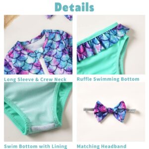 Baby Infant Girls Swimsuit Set Rash Guard 2 Piece Long Sleeve Bathing Suit Beach Wear Swimwear 9-12 Months Mermaid