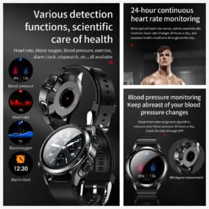 Tuanzi JM03 2 in 1 Smart Watch with Earbuds 1.28" Smartwatch TWS HiFi Stereo Wireless Headset Combo Bluetooth Phone Call for Android iOS(Black)