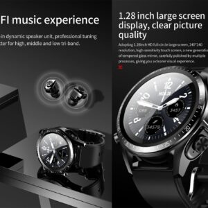 Tuanzi JM03 2 in 1 Smart Watch with Earbuds 1.28" Smartwatch TWS HiFi Stereo Wireless Headset Combo Bluetooth Phone Call for Android iOS(Black)