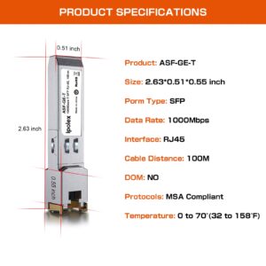 1.25G SFP to RJ45 Copper SFP-T, Gigabit Copper SFP 1000Base-T, for Cisco GLC-T/SFP-GE-T, Meraki MA-SFP-1GB-TX, Ubiquiti Unifi UF-RJ45-1g, D-Link, Intel, Netgear, Fortinet, Broadcom and More, 4 Pack