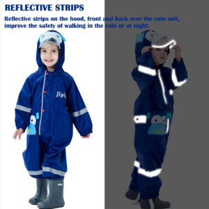 Fewlby Kids Toddler Rain Suit for boys girls One Piece Hoodie Zipper Cute Cartoon Monkey Waterproof Rain Jacket 2-5 years M Size