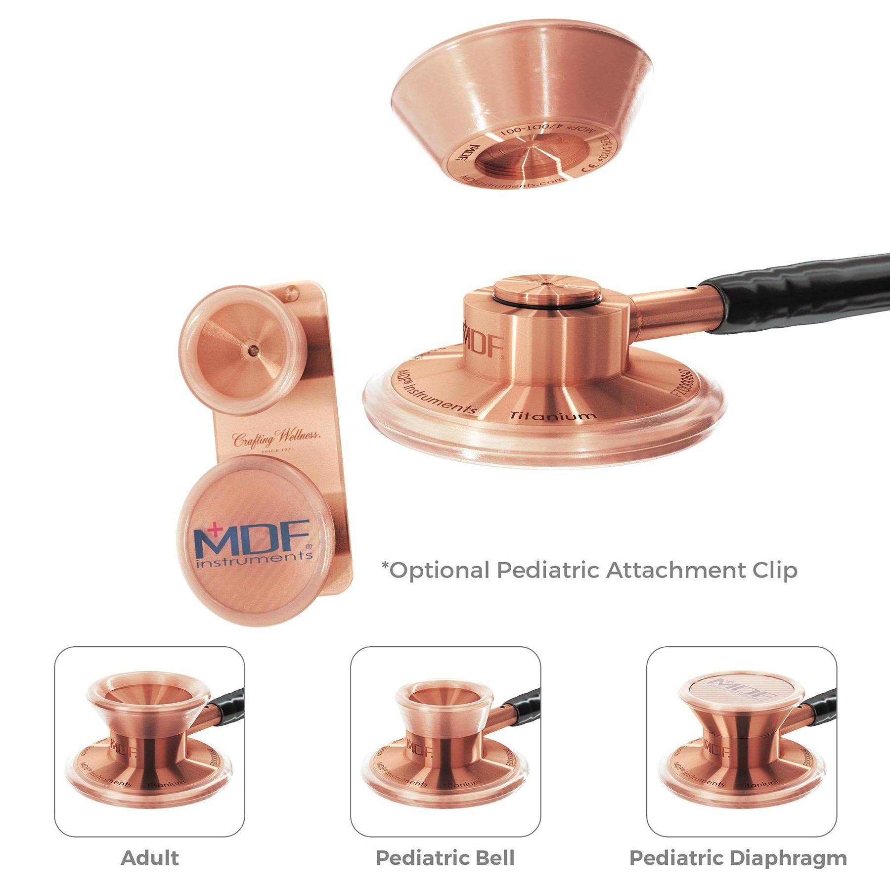 MDF Instruments MD One Epoch Lightweight Titanium Stethoscope (Black Glitter/Rose Gold) + MDF Pediatric Attachment with Clip