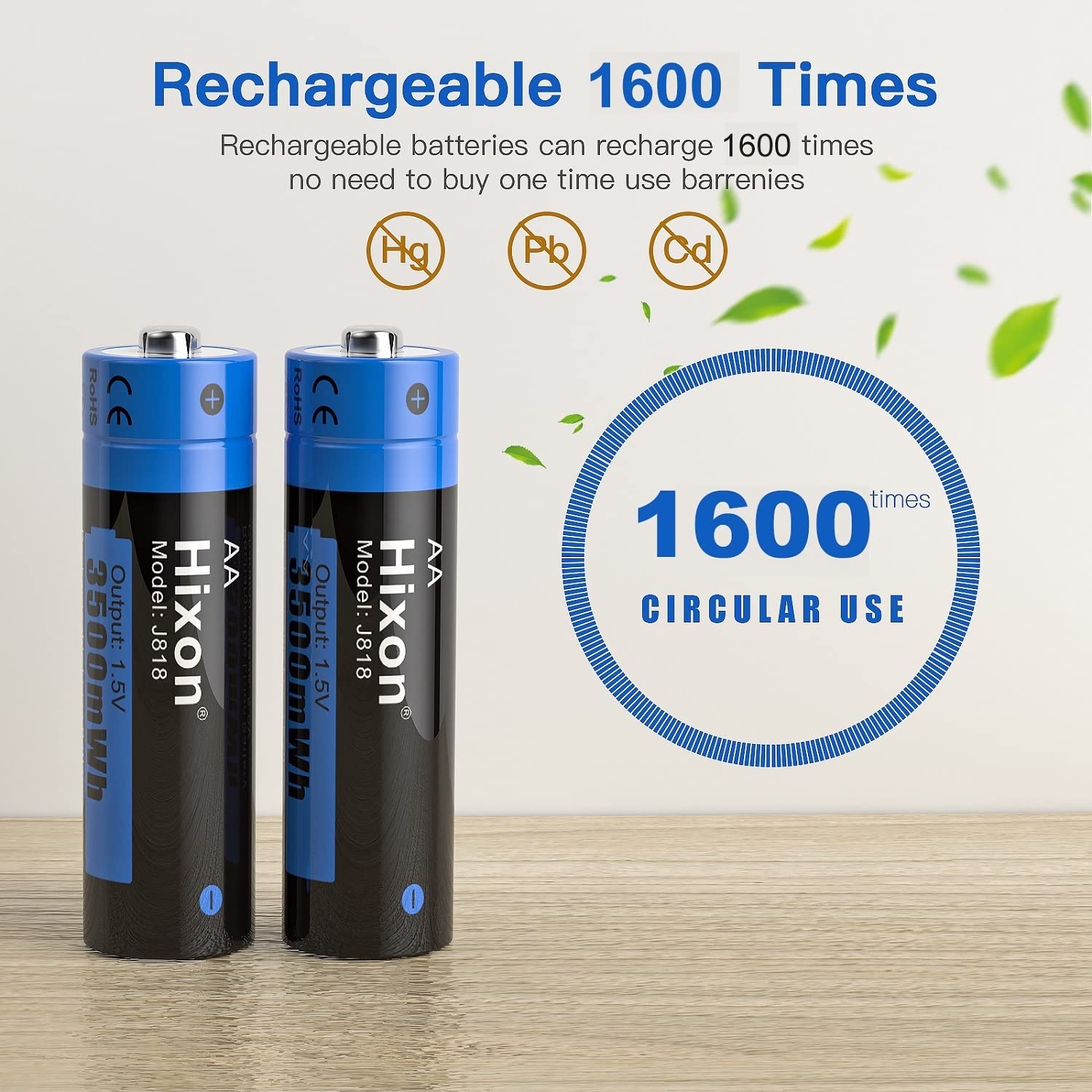 Rechargeable Lithium Batteries AA with Charger,Hixon 3500mWh High-Capacity AA Rechargeable Battery,Constant 1.5V Rechargeable Double A,1600 Cycle AA Li-ion Battery,Max 3A Current[8AA+1Charger]