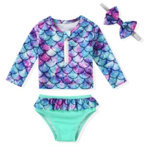 baby infant girls swimsuit set rash guard 2 piece long sleeve bathing suit beach wear swimwear 9-12 months mermaid