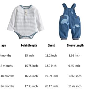 LvYinLi Baby Boy Clothes Set Infant Boy's Long Sleeve Romper+Dinosaur Denim Overalls Toddler Boys Fall Winter Outfits (Blue, 0-6 months)