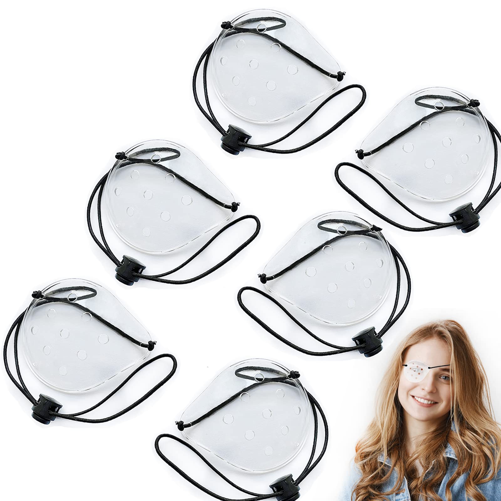 Vandorla Eye Shield, 6 Pcs Plastic Eye Shield Eye Patch for Eye Protection Eye Surgery Covering Breathable with 6 Elastic Rope, Transparent