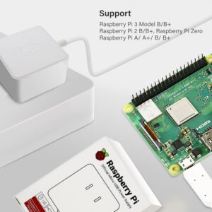 Official Raspberry Pi Power Supply Adapter with 3PCS IoTCrazy Heatsink, for Raspberry Pi Micro-USB Boards, Support 3 B+/Pi 3 /Pi Zero W/Pi Zero/Pi 1 /Pi 2 /Pico, 5.1V 2.5A, US Plug, White (Official)