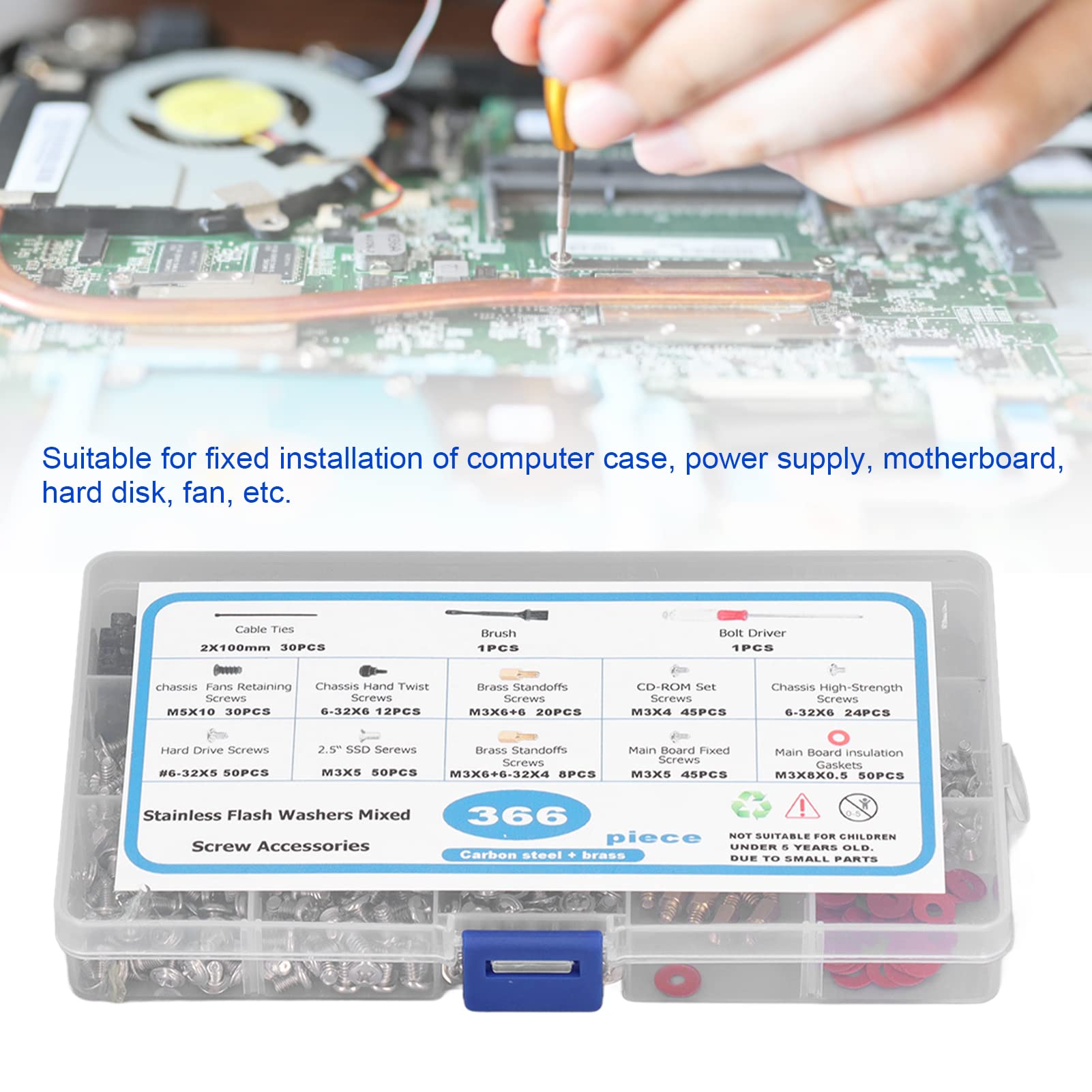 Computer Screws 366 Pcs Computer Screw Set, Motherboard Standoffs Screw Kit with Screwdriver Brush for Hard Drive Computer Case Motherboard