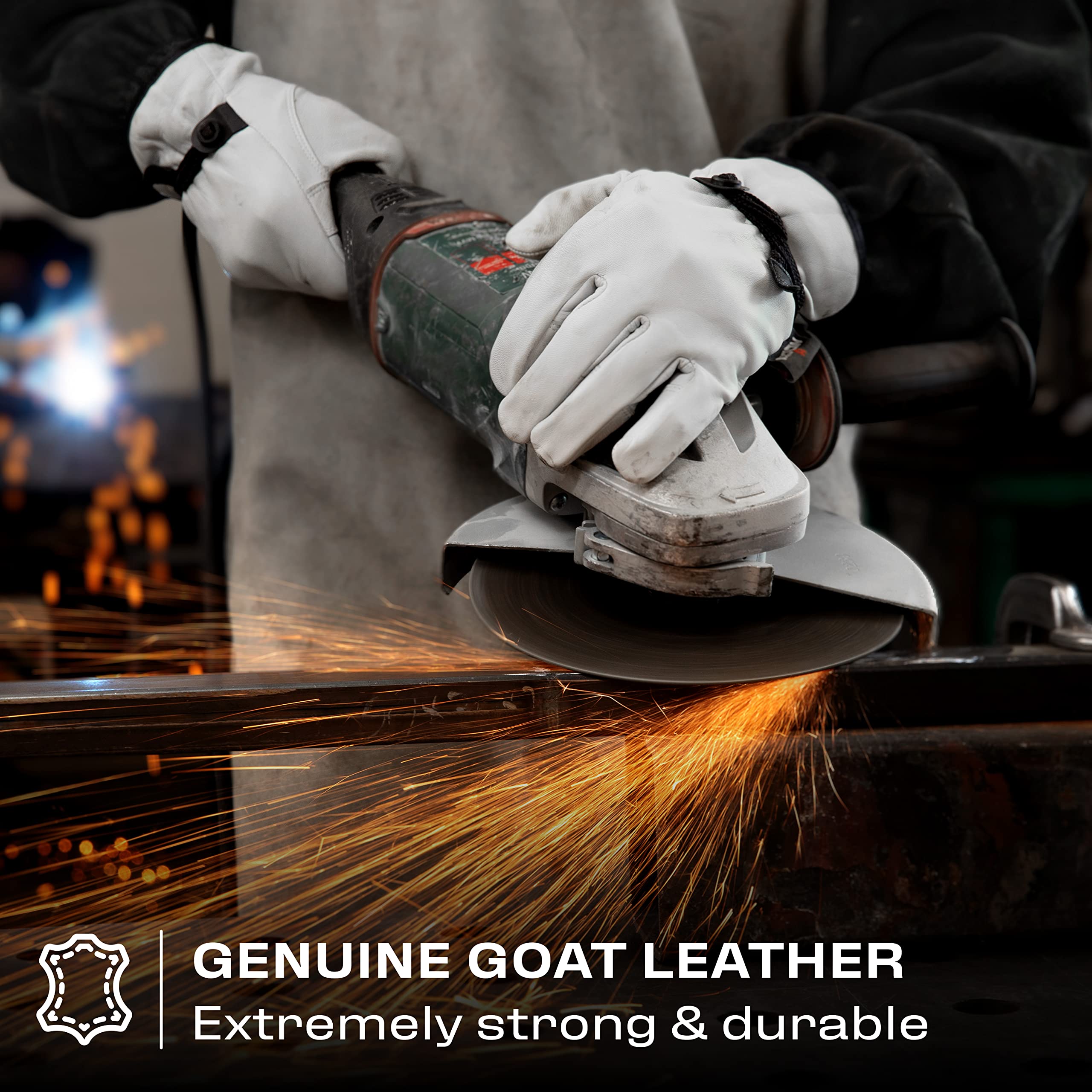 NoCry Leather Work Gloves with Reinforced Palms and Fingers and Adjustable Wrists; Made with 100% Goat Leather; Great Gardening Gloves for Men and Women; Tough Enough for Construction Work Too, Small