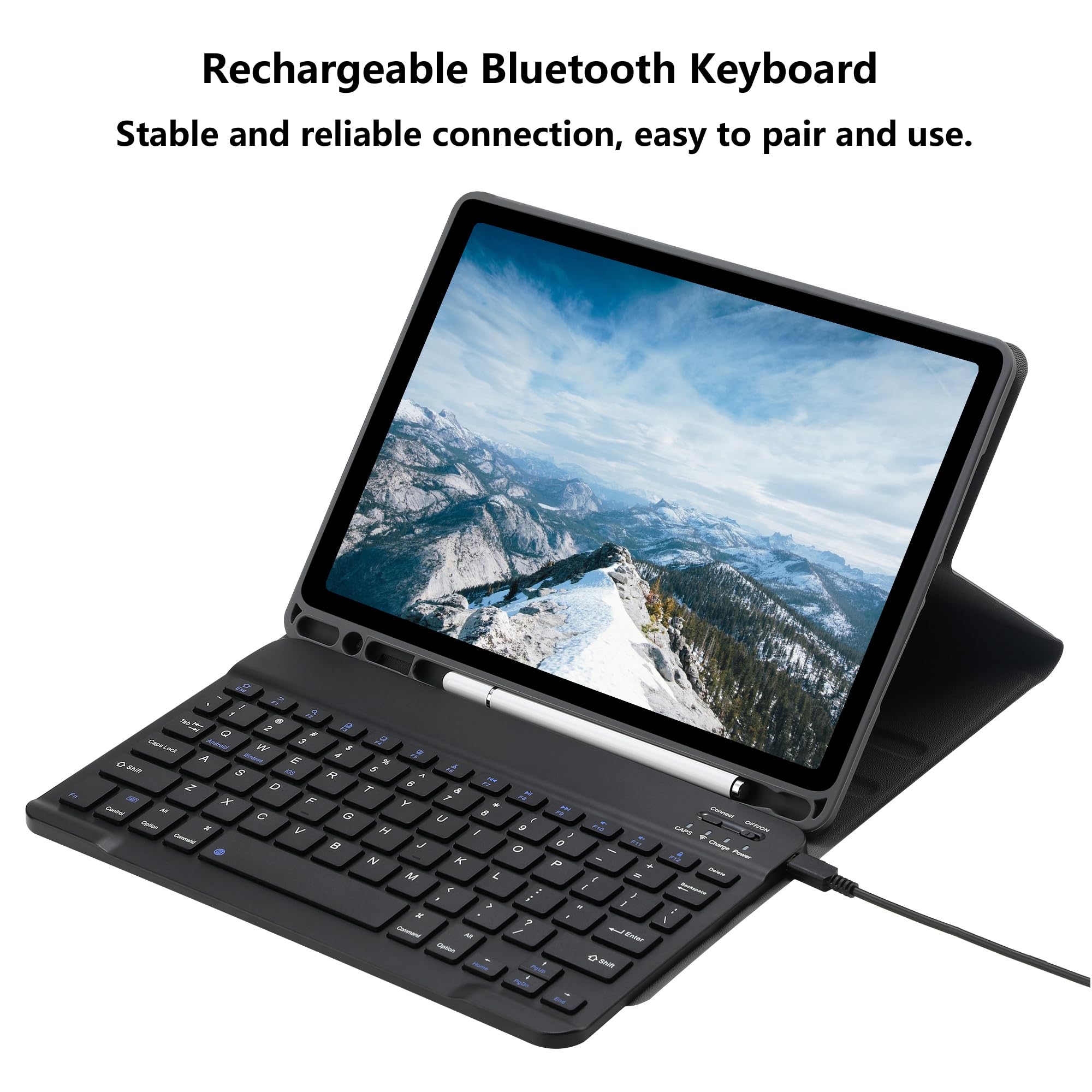 Keyboard Case for iPad 9th 8th 7th Generation 10.2 inch, iPad Air 3rd Gen 10.5" 2019, iPad Pro 10.5 inch 2017 Case with Keyboard, Detachable Bluetooth Keyboard with Pencil Holder Folio Cover (Black)