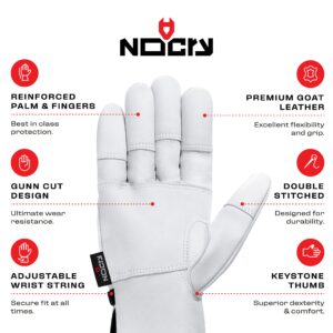 NoCry Leather Work Gloves with Reinforced Palms and Fingers and Adjustable Wrists; Made with 100% Goat Leather; Great Gardening Gloves for Men and Women; Tough Enough for Construction Work Too, Small