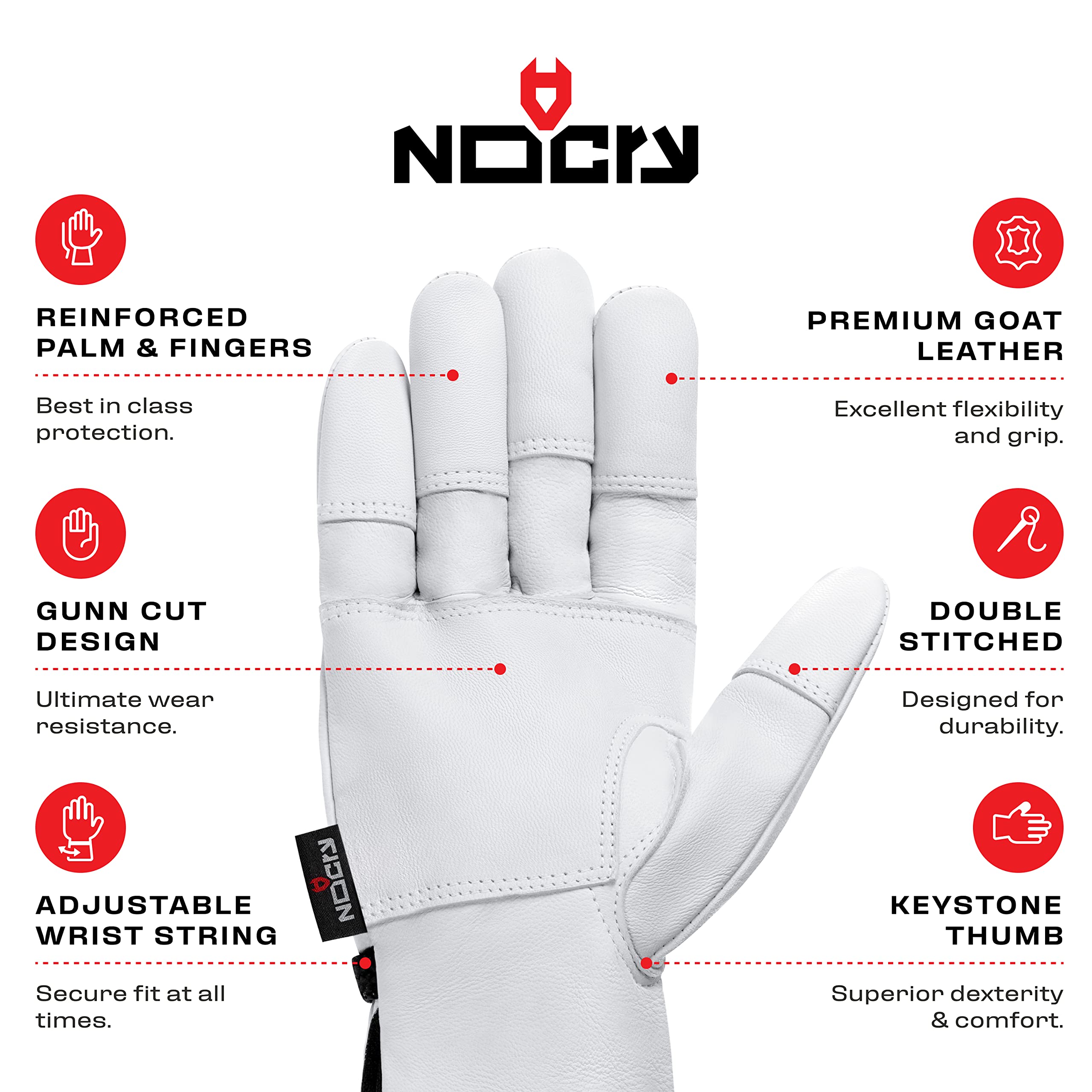 NoCry Leather Work Gloves with Reinforced Palms and Fingers and Adjustable Wrists; Made with 100% Goat Leather; Great Gardening Gloves for Men and Women; Tough Enough for Construction Work Too, Small